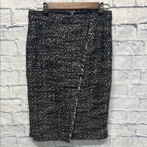 J. CREW - Boucle Blue Faux Wrap fringed trim straight Tweed skirt 2